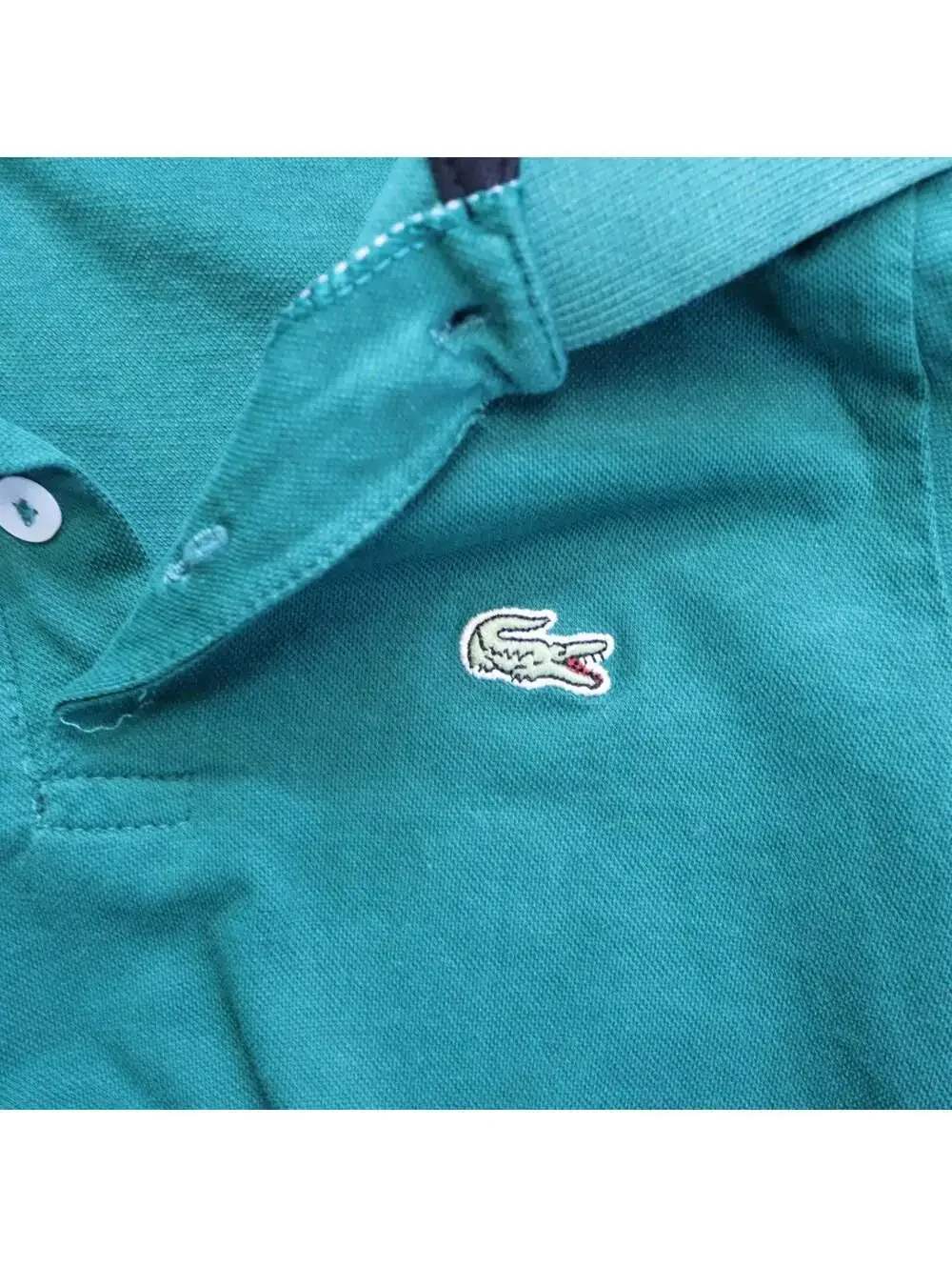 Lacoste Boys Polo Shirt Size 6-7 Green Big Spellout Logo Crocodile Cotton Pique